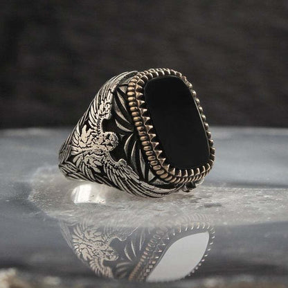 Inlaid Black Stone Rings