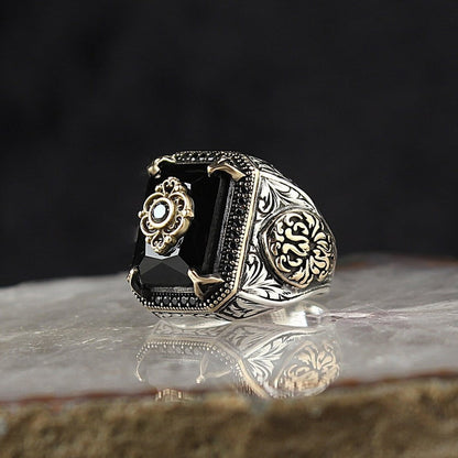 Inlaid Black Stone Punk Rings