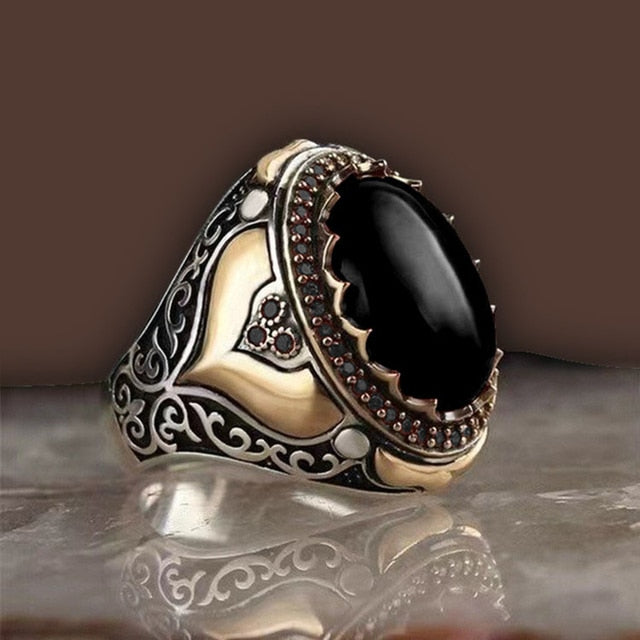 Inlaid Black Stone Punk Rings